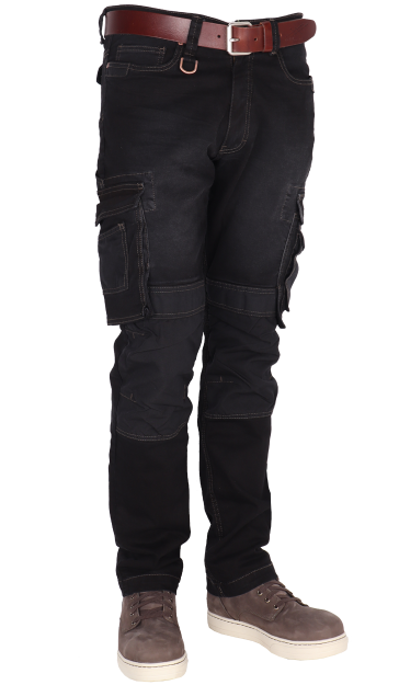 Zwarte stretch werkjeans kniestukken cordura