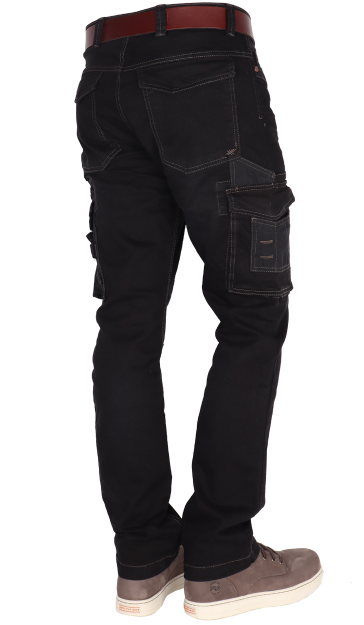 Duurzame multipocket zwarte stretch jeans dijbeenzakken