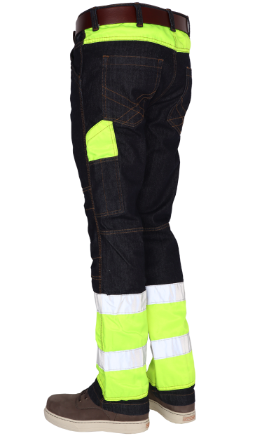 Werkjeans spijkerbroek high visibility fluor geel hoge zichtbaarheid