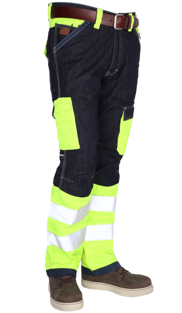 Hi vis workwear heren werkbroek fluor geel reflectieband gecertificeerd 20471