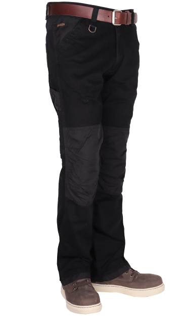 Stevige zwarte werkspijkerbroek cordura kniebescherming kniekussens