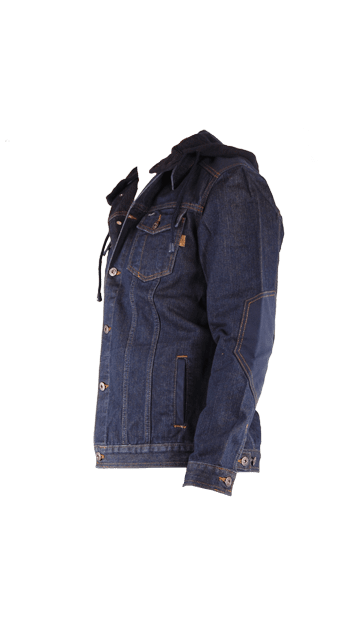 Jeans jack afneembare capuchon cordura versteviging op schouder elleboog