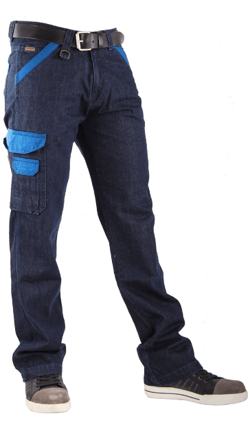 Corporate jeans matching cordura korenblauw contrastkleur stiksels