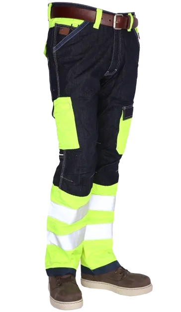 High vis workwear heren werkbroek fluor geel reflectieband gecertificeerd 20471