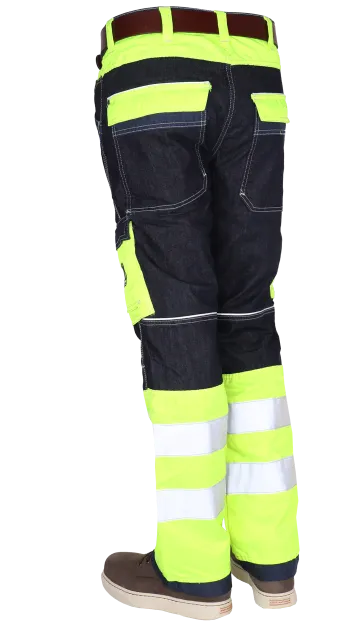 High vis workwear heren werkbroek fluor geel reflectieband gecertificeerd 20471