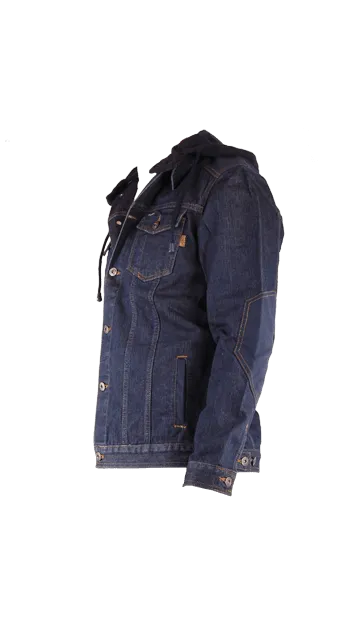 Jeans jack afneembare capuchon cordura versteviging op schouder elleboog